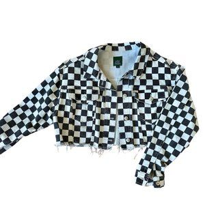 Wild Fable Cropped Denim Black & White Checked Jacket US Women's Size S